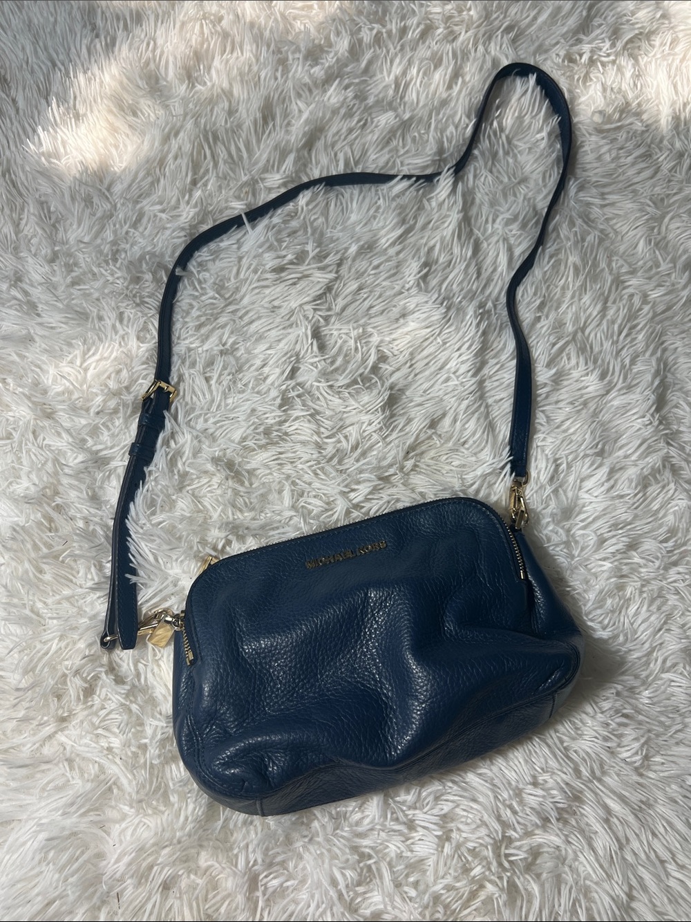 Michael Kors Dark Navy Pebbled Leather Crossbody Bag with Gold Hardware